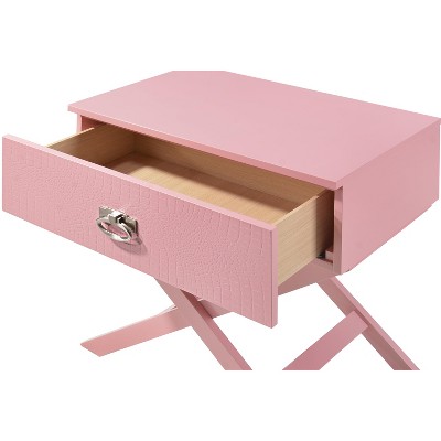 Xavier Pink Croc Textured 1-Drawer Nightstand with X Frame