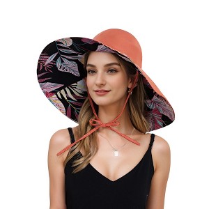 Anna-Kaci Wide Brim Sun Hat with Ponytail Hole Neck Tie Closure and Patterned Lining for UV Protection and Outdoor Style - 1 of 4
