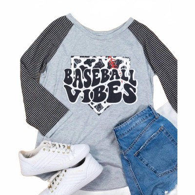 Women's Wo's Baseball Vibes Raglan Striped Sleeves Top - Southern Grace S