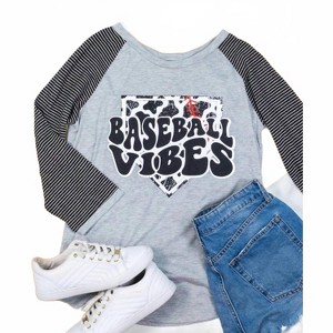 Women's Wo's Baseball Vibes Raglan Striped Sleeves Top - Southern Grace S - 1 of 2