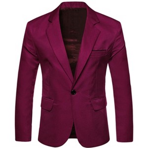 Lars Amadeus Men's Bussiness Casual Slim Fit One Button Dressy Blazer - 1 of 4
