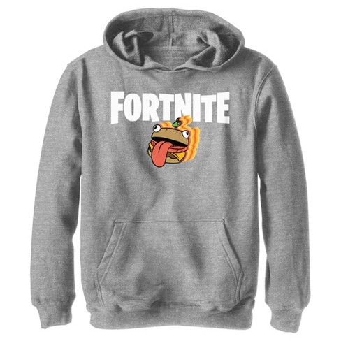 Boy s Fortnite Durr Burger Logo Pull Over Hoodie Athletic Heather X Large Target