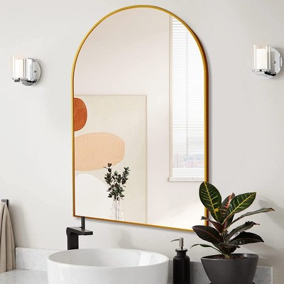 Lycvki 24x36 Inch Metal Framed Arched Bathrrom Mirror for Wall.