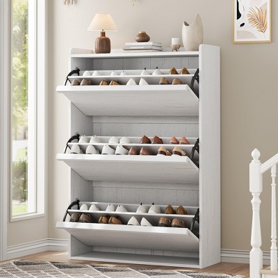 Shoe Cabinet with 3 Flip Drawers, Modern Shoe Storage for Entryway, Wooden Shoe Organizer Cabinet with Adjustable Shelf