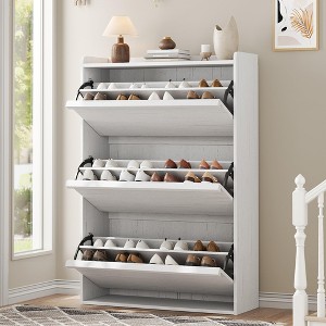 Shoe Cabinet with 3 Flip Drawers, Modern Shoe Storage for Entryway, Wooden Shoe Organizer Cabinet with Adjustable Shelf - 1 of 4
