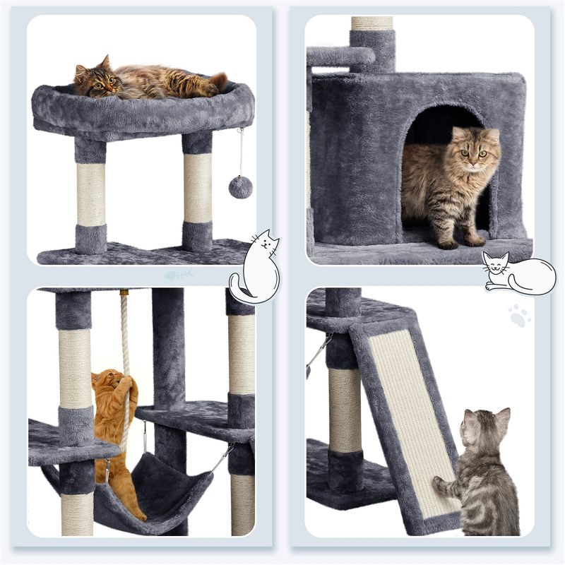 Yaheetech 63" Multilevel Plush Cat Tree with Hammock for Cats Kitchens, 4 of 9