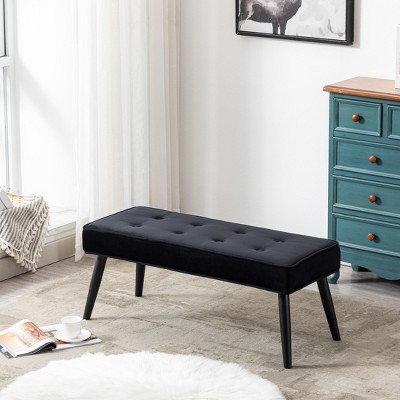 40'' Black Velvet Tufted Bedroom Bench with Solid Wood Legs