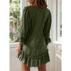 Coolmee Women European And American V Neck Loose Ruffled Long Sleeve Ruffled Hem Button Down Cotton And Linen Mini Dress - 4 of 4