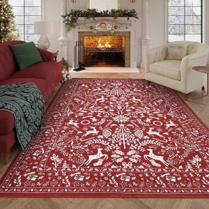 GustoWave Christmas Non Shedding Xmas Decorative Throw Rug for Living Room, Bedroom, Red - 1 of 4