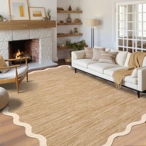 Washable Rug Modern Scalloped Rug Non Slip, Neutral Indoor Carpet - 1 of 4