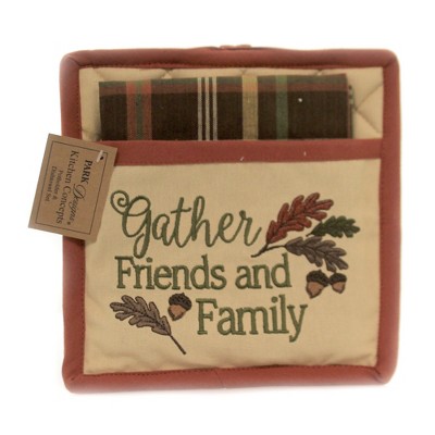 Thanksgiving 9.0" Friends/ Family Potholder Set Fall Dishtowel Acorns  -  Kitchen Towel