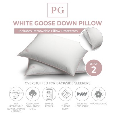 White Goose Down Pillow with Cotton Protector, Set of 2