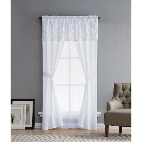 Window in a Bag White Floral Modern Window Curtain Set with Panel & Valance Window in a Bag White Floral Modern Window Curtain Set with Panel & Valance