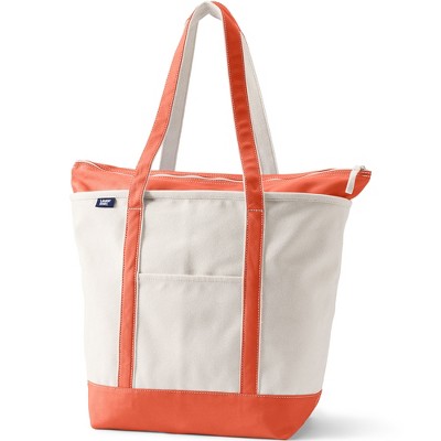 Lands' End Zip Top Long Handle Canvas Tote Bag