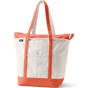 Lands' End Zip Top Long Handle Canvas Tote Bag - 1 of 4
