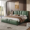 Racxily Leather Bed Frame, Modern Wingback Headboard with Wavy Footboard - 3 of 4