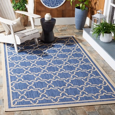 Easy-Care Blue Synthetic Square Indoor/Outdoor Rug, 7'10"