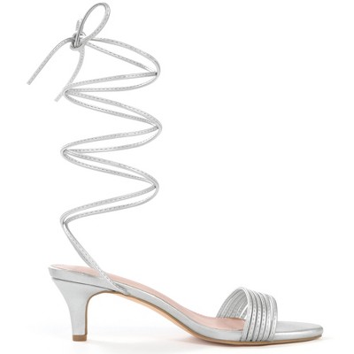 BLISSFUL STEP Women's Lace Up Open Toe Kitten Heel Sandals