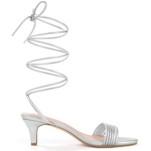 BLISSFUL STEP Women's Lace Up Open Toe Kitten Heel Sandals - 1 of 3