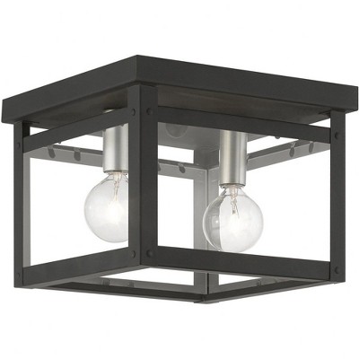 Milford 8" Black and Brushed Nickel Glass Flush Mount