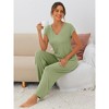 cheibear Women's Short Sleeve Top with Long Pants Modal Casual 2 Piece Loungewear Set - 4 of 4