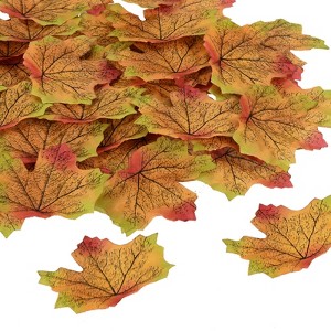 Unique Bargains Wedding Party Thanksgiving Halloween Decoration Autumn Maple Artificial Leaves Green Yellow 200 Pcs - 1 of 4