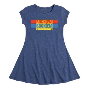 Girls' - Rock 'Em Sock 'Em Robots - Rock 'Em Sock 'Em Logo Fit & Flair Cap Sleeve Dress - 1 of 3