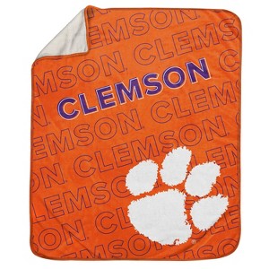 NCAA Clemson Tigers Wordmark 60 x 70 Faux Shearling Blanket - 1 of 3