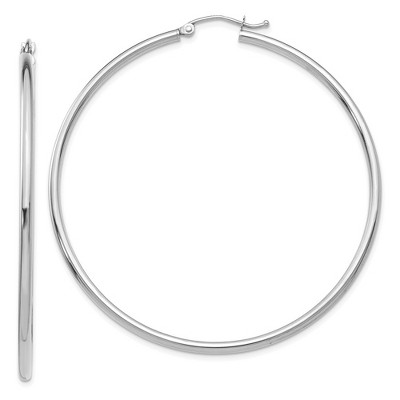 Black Bow Jewelry 2mm, 14k White Gold Classic Round Hoop Earrings, 55mm (2 1/8 Inch)