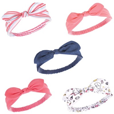 Hudson Baby Infant Girl Headbands 5pk, Doodle, 0-24 Months