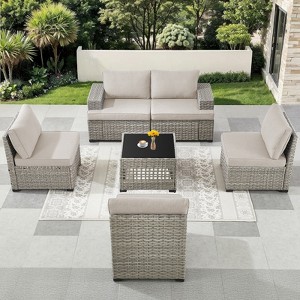 Outdoor Sectional Sofa Patio Furniture Sets with Thickened Cushions - 1 of 4