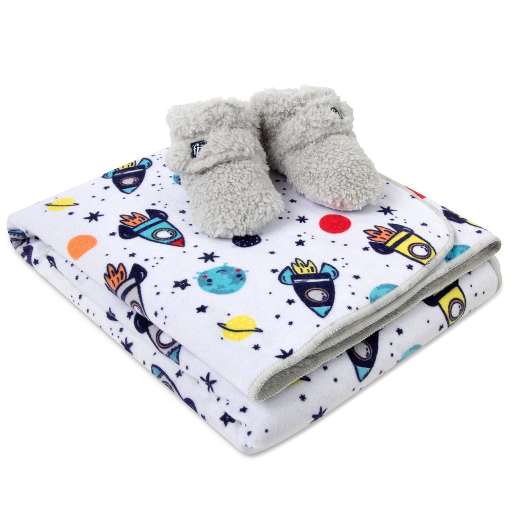 Photos - Duvet Fisher Price Fisher-Price Space Explorer Faux Shearling Lined Blanket and Plush Booties 