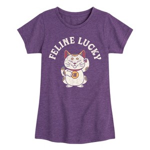Girls' - Instant Message - Feline Lucky Cat Fitted Short Sleeve Graphic T-Shirt - 1 of 4