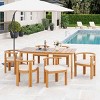 7 PCS Rustic Style Patio Dining Set, Dining Set with Armrest and Armless Chairs, Dining Chair with Acacia Wood Frame and Cushion-Coolbibila - 2 of 4