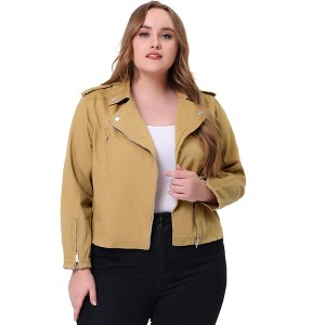 Agnes Orinda Women's Plus Size Outerwear Zip Closure Denim Biker Moto Jacket - 1 of 4