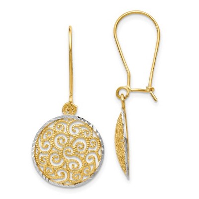 Black Bow Jewelry 15mm Filigree Circle Dangle Earrings in 14k Yellow Gold & Rhodium