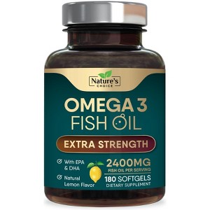 Triple Strength Omega 3 Fish Oil Supplement, EPA & DHA Fish Oil Omega 3 Essential Fatty Acids Supplement Softgels, 2400 mg - 180 Softgels - 1 of 4