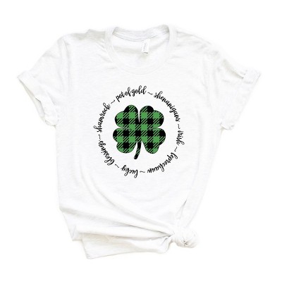 Simply Sage Market Women's  Buffalo Plaid Shamrock Circle Short Sleeve Graphic Tee