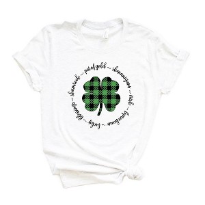 Simply Sage Market Women's  Buffalo Plaid Shamrock Circle Short Sleeve Graphic Tee - 1 of 3