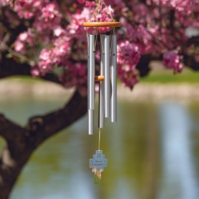 Silver Metal Remembrance Wind Chime with Cross
