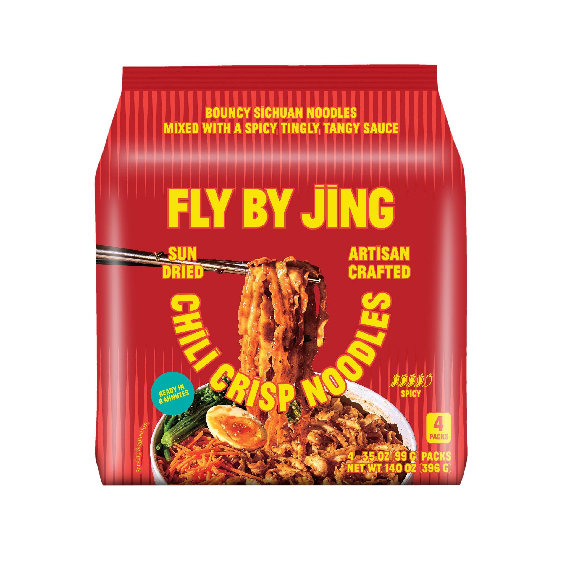 FLY BY JING Chili Crisp Sun Dried Vegan Sichuan Noodles - 14oz/4ct
