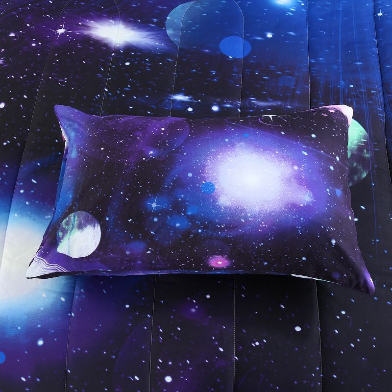 PiccoCasa Polyester Twin Galaxies All-season Reversible Comforter & Pillow Case Sets Galaxies Purple 2 Pcs, 3 of 8