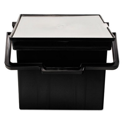 Black Portable Plastic File Box with Hinged Lid and Handles
