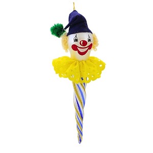 De Carlini Italian Ornaments 7.5 Inch Blue & Gold Icicle Clown Face Christmas Tree Ornament , Circus Italian Christmas Ornament (1PC) - 1 of 4