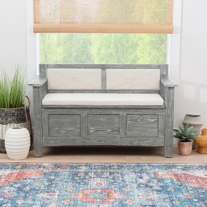 44.5” Carlton Solid Wood Faux Leather Upholstered Padded Storage Bench - Linon - 1 of 4
