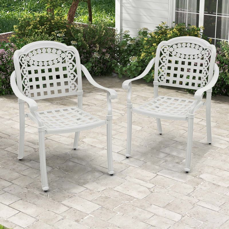 Costway 2pcs Patio Cast Aluminum Armrest Chairs Dining Stackable Outdoor Bronze/White, 3 of 9