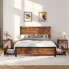 Full Size Bed Frame with Storage Drawers - Heavy Duty Metal Platform, Wooden Headboard, No Box Spring Needed, Vintage Brown - 4 of 4
