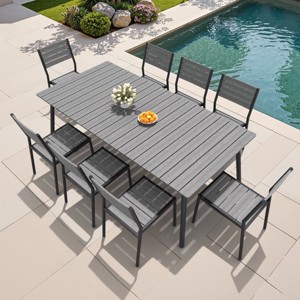 Crestlive Products Patio Outdoor Dining Set with Armless Chairs Wooden-Like Top & Aluminum Frame & Umbrella Hole - 1 of 4