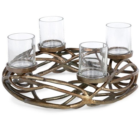 Le'raze Elegant Decorative Votive Candle Holder Centerpiece, 5 Glass Cups  On Wood Base-tray : Target