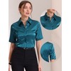 Allegra K Women's Casual Short Sleeve Satin Work Business Workwear Button Down Shirt - 2 of 4